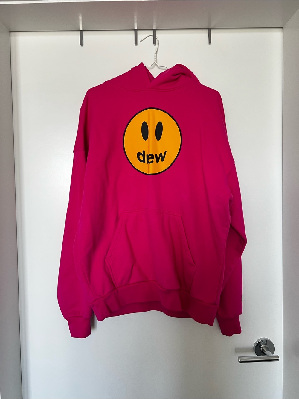 drew house Hot Pink Hoodie with Yellow Logo